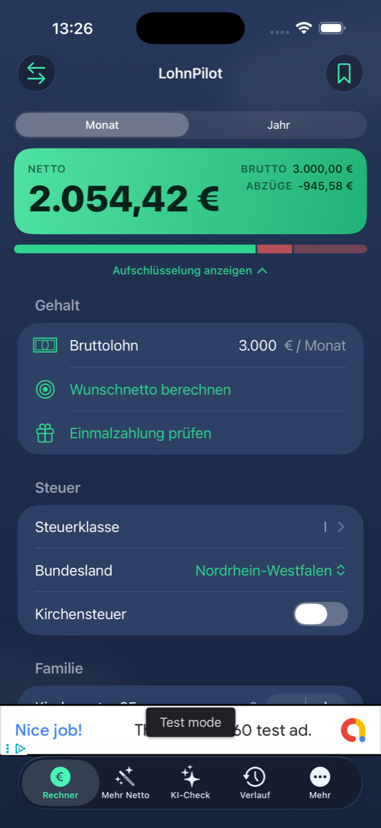 LohnPilot Rechner: Netto live berechnet